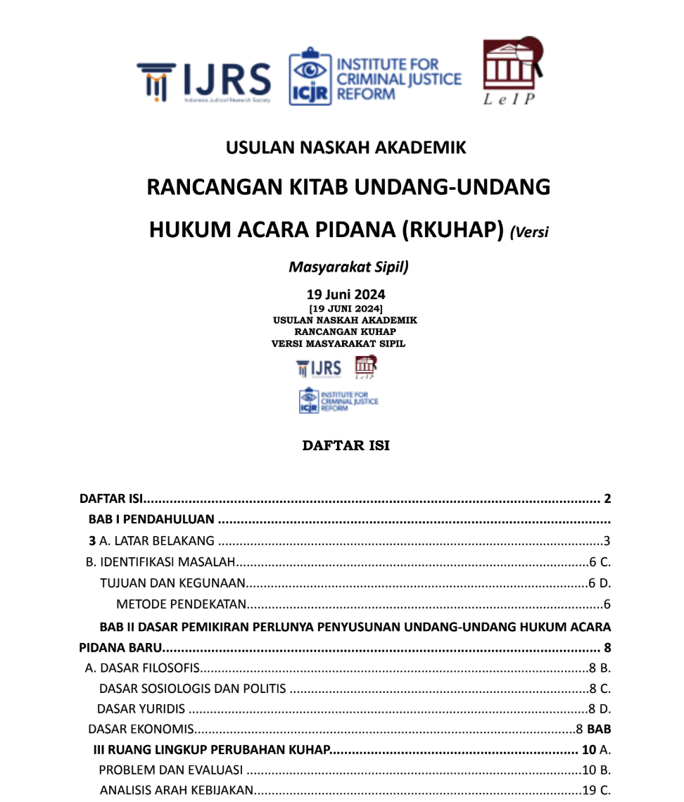 Usulan Naskah Akademik  Rancangan Kitab Undang-undang Hukum Acara Pidana (RKUHAP) (Versi  Masyarakat Sipil)